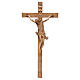 Crucifijo cruz recta modelo Corpus de madera Valgardena patinada s1