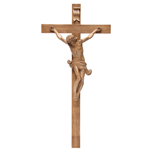 Crucifixo cruz recta Corpus madeira patinada Val Gardena 1