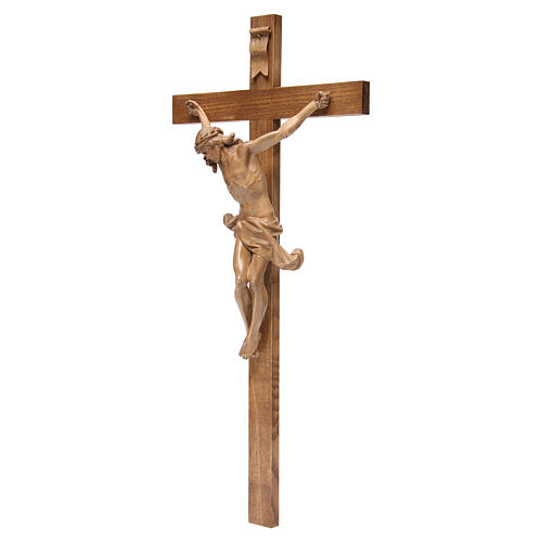 Crucifixo cruz recta Corpus madeira patinada Val Gardena 2