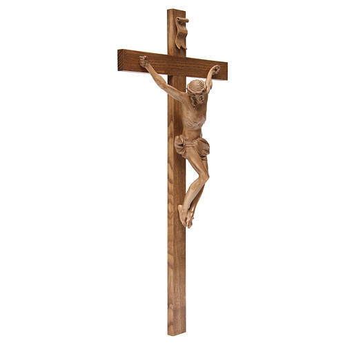 Corpus straight crucifix in patinated Valgardena wood 3