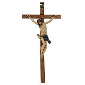 Crucifijo cruz recta tallada modelo Corpus, madera Valgardena An