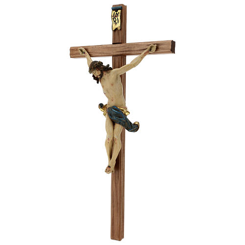 Crucifijo cruz recta tallada modelo Corpus, madera Valgardena An 4