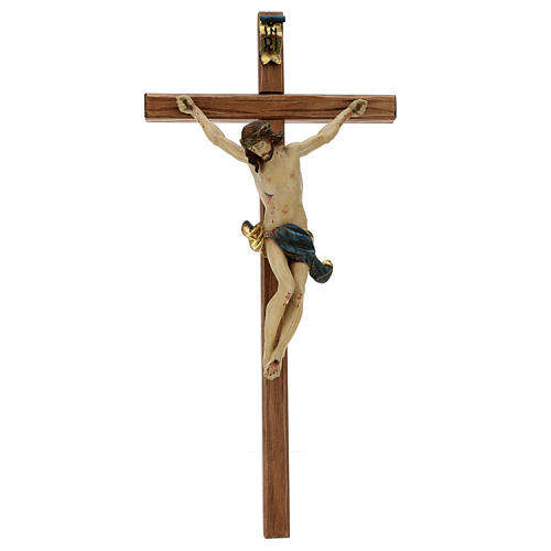 Corpus straight cross in antique gold Valgardena wood 1