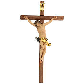 Crucifijo cruz recta tallada modelo Corpus, madera Valgardena