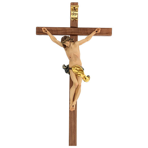 Crucifijo cruz recta tallada modelo Corpus, madera Valgardena 1