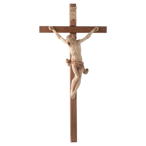 Crucifijo cruz recta tallada modelo Corpus, madera Valgardena va 1