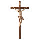 Crucifixo cruz recta esculpida Corpus Val Gardena pátina múltipla s1