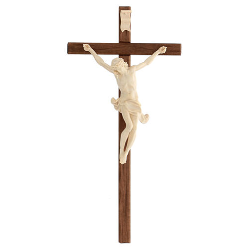 Crucifix croix droite sculpté Corpus Valgardena naturel ciré 1