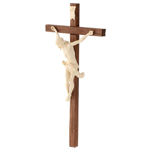 Crucifix croix droite sculpté Corpus Valgardena naturel ciré 3