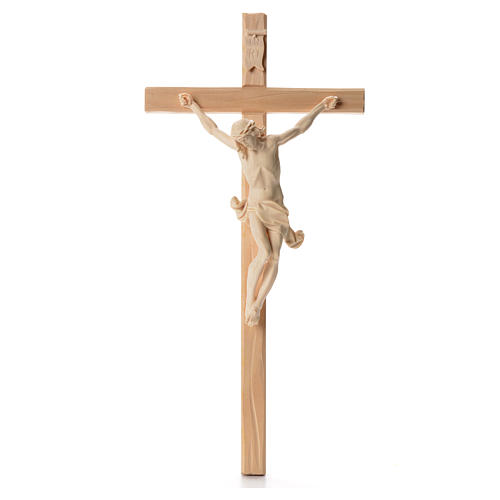 Crucifixo cruz recta esculpida Corpus Val Gardena natural 1