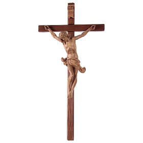 Corpus straight sculpted cross in patinated Valgardena wood