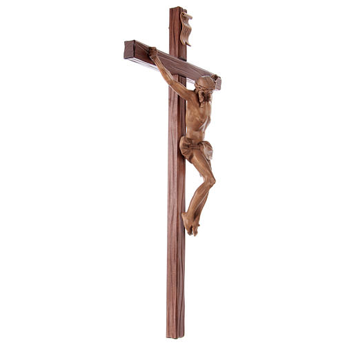 Crucifix croix droite sculpté Corpus Valgardena patiné 4