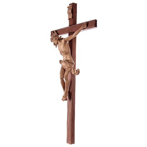 Crucifixo cruz recta esculpida Corpus Val Gardena patinado 3