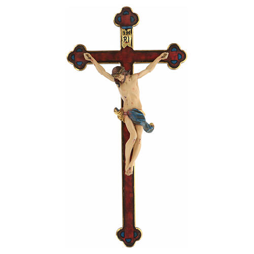 Dreilappigen Kruzifix Corpus Grödnerta Holz handgemalt 1