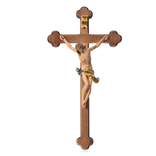Corpus trefoil cross in painted Valgardena wood 1