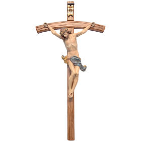 Crucifijo cruz curvada Corpus, madera Valgardena Antiguo Dorado