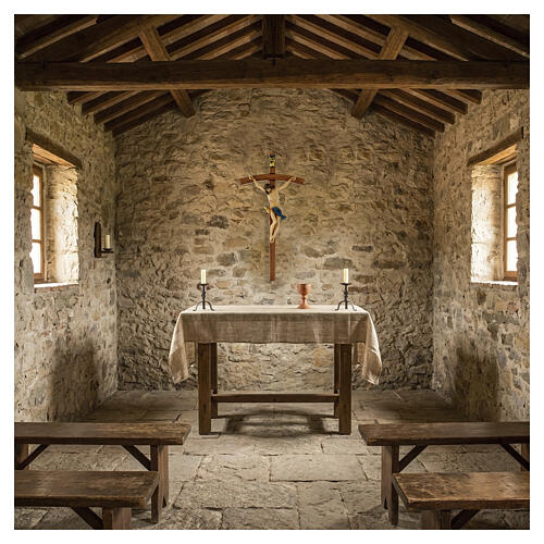 Krucyfiks zakrzywione ramię krzyża Corpus valgardena antyczne złoto 2