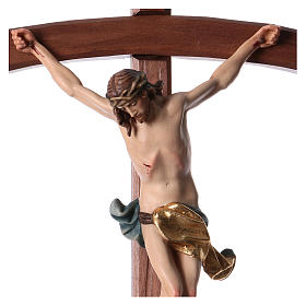 Crucifijo cruz curvada tallada Corpus, madera Valgardena