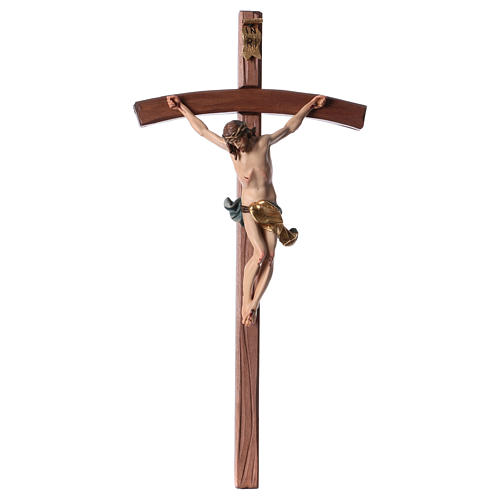 Crucifijo cruz curvada tallada Corpus, madera Valgardena 1