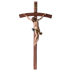 Crucifixo cruz curva esculpida Corpus Val Gardena