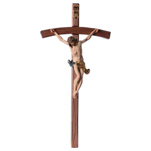 Crucifixo cruz curva esculpida Corpus Val Gardena 1