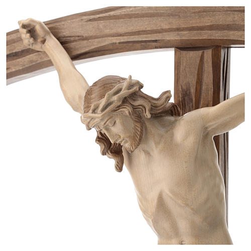 Crucifixo cruz curva esculpida Corpus Val Gardena pátina múltipla 2