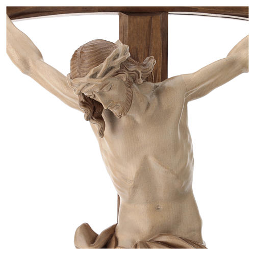 Crucifixo cruz curva esculpida Corpus Val Gardena pátina múltipla 4