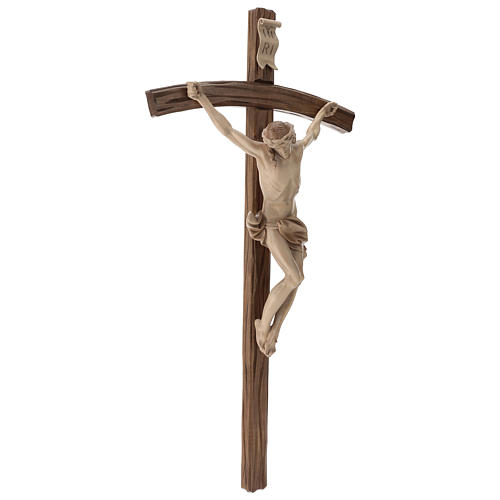 Crucifixo cruz curva esculpida Corpus Val Gardena pátina múltipla 5