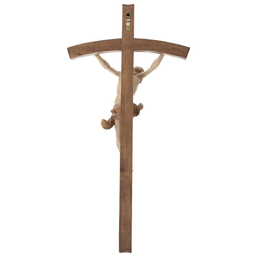 Crucifixo cruz curva esculpida Corpus Val Gardena pátina múltipla 7