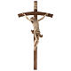 Crucifixo cruz curva esculpida Corpus Val Gardena pátina múltipla s1