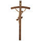 Crucifixo cruz curva esculpida Corpus Val Gardena pátina múltipla s7