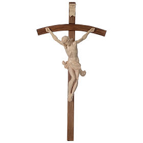 Crucifijo cruz curvada tallada Corpus madera Valgardena encerada