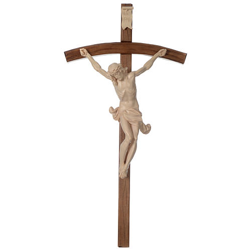 Crucifijo cruz curvada tallada Corpus madera Valgardena encerada 1