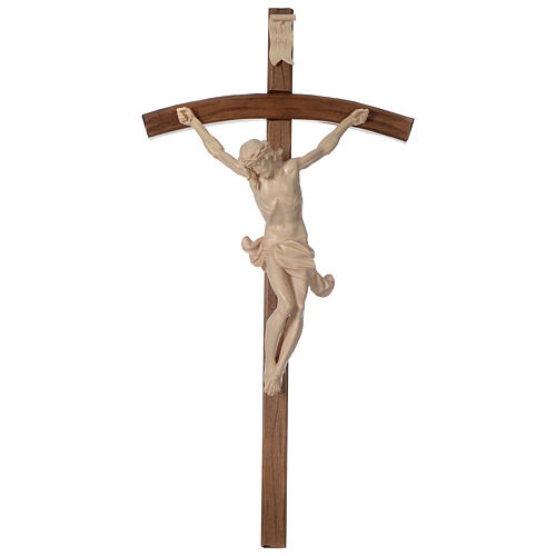 Crucifix bois ciré modèle Corpus, croix courbée 1