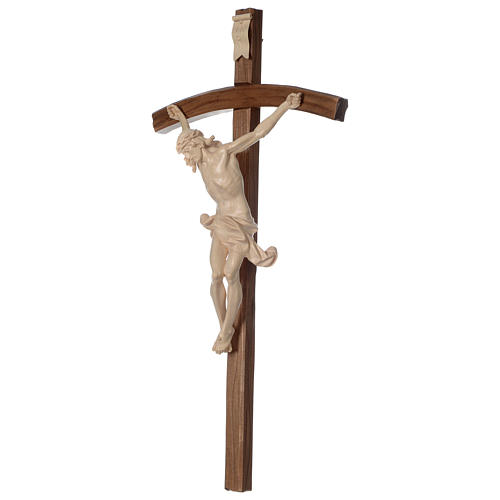 Crucifixo cruz curva esculpida Corpus Val Gardena natural encerado 3