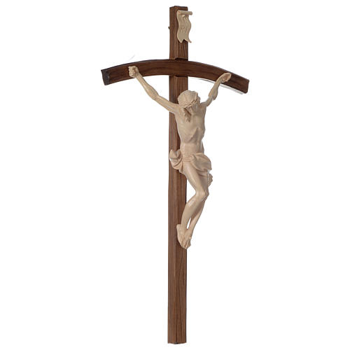 Crucifixo cruz curva esculpida Corpus Val Gardena natural encerado 4