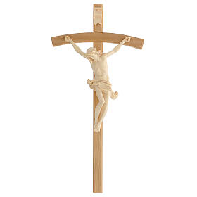Crucifijo cruz curvada tallada Corpus, madera Valgardena natural