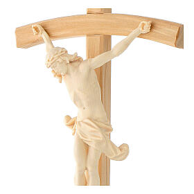 Crucifijo cruz curvada tallada Corpus, madera Valgardena natural