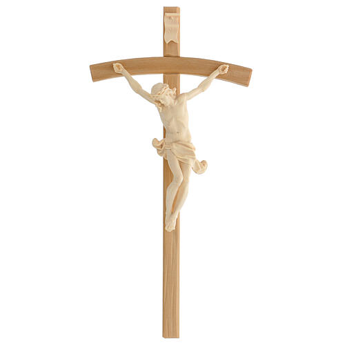 Crucifix bois naturel modèle Corpus, croix courbée 1