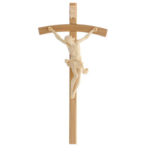 Crucifixo cruz curva esculpida Corpus Val Gardena natural 1