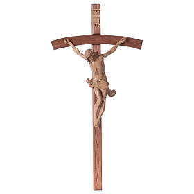 Crucifijo cruz curvada tallada Corpus, madera Valgardena patinad