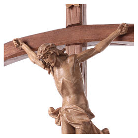 Crucifijo cruz curvada tallada Corpus, madera Valgardena patinad