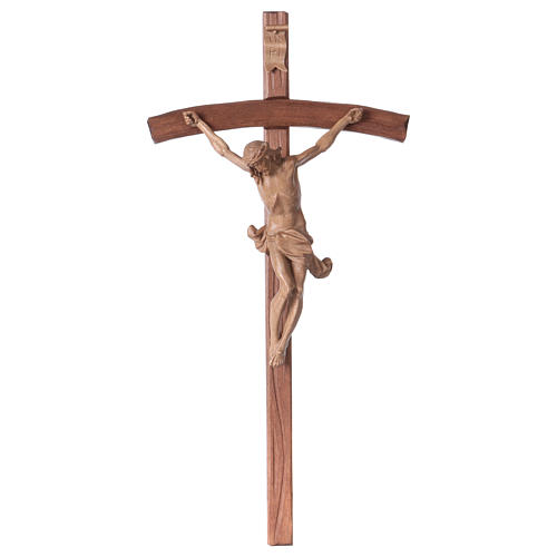 Crucifixo cruz curva esculpida Corpus Val Gardena patinado 1