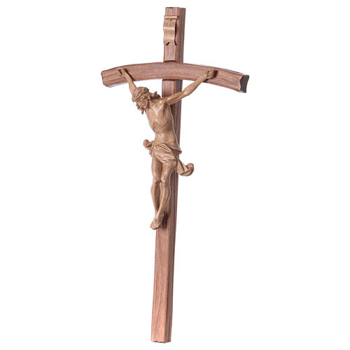 Crucifixo cruz curva esculpida Corpus Val Gardena patinado 3