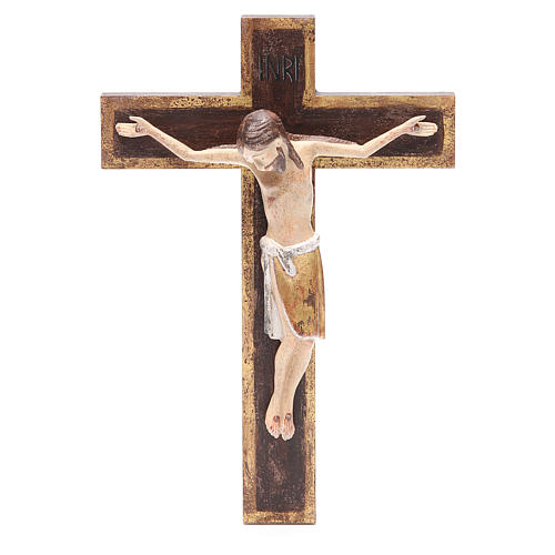 Romanesque crucifix, antique gold Valgardena wood 65cm 1