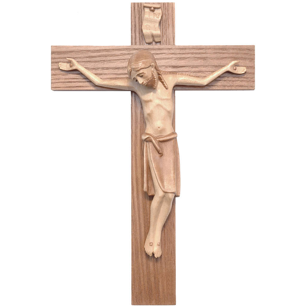 Romanesque crucifix, multi-patinated Valgardena wood | online sales on ...