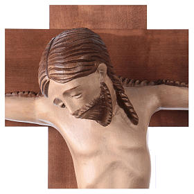 Romanesque crucifix, multi-patinated Valgardena wood