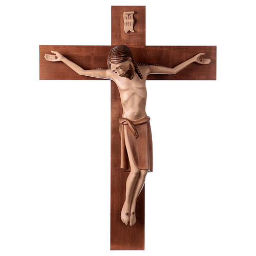 Romanesque crucifix, multi-patinated Valgardena wood 1