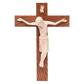 Crucifixo românico madeira natural encerada Val Gardena 25 cm