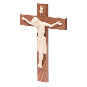 Crucifixo românico madeira natural encerada Val Gardena 25 cm